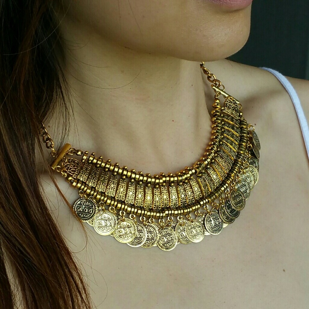Gold Small Statement Coin Boho Necklace